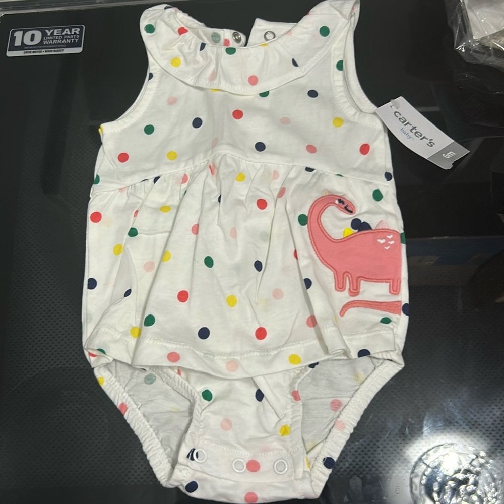 Girls 6 month one piece romper new nwt polka dots dinosaur